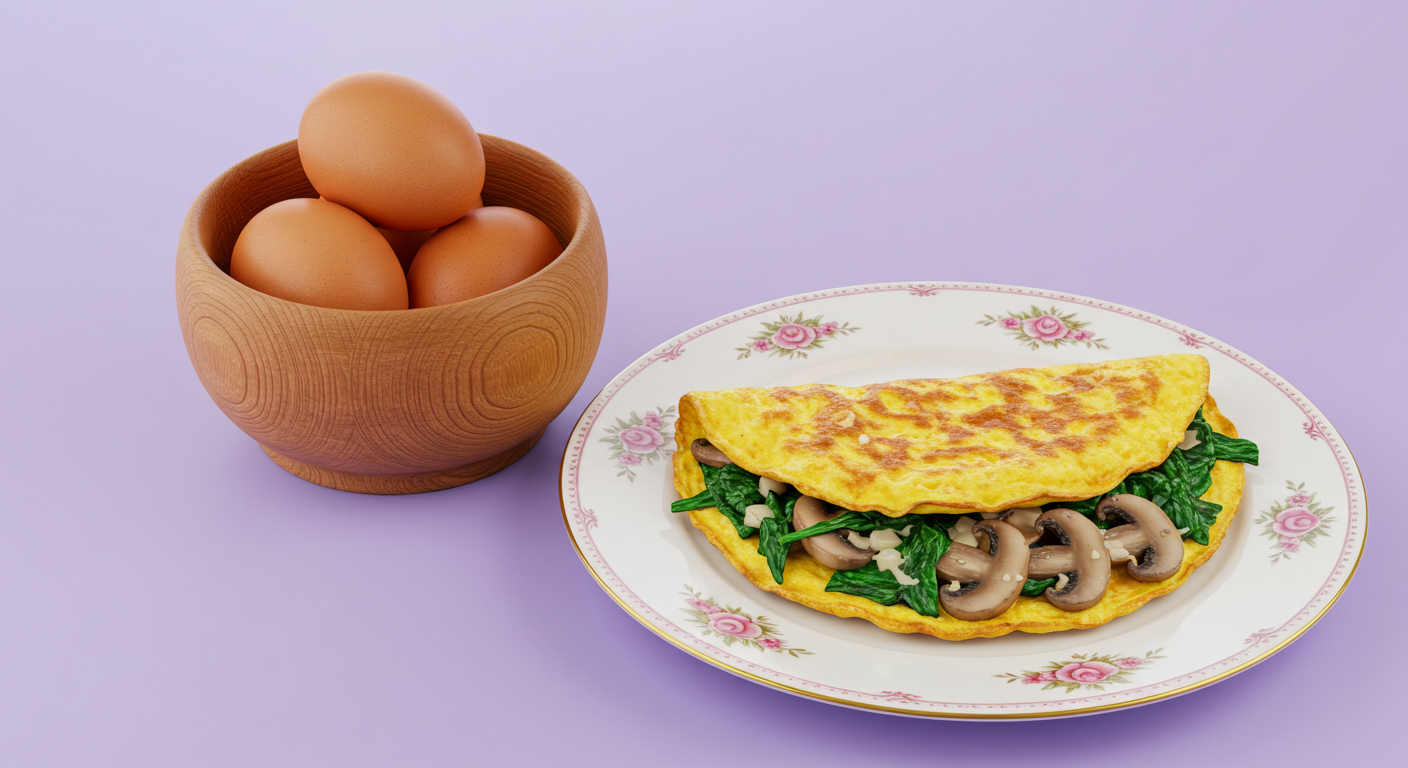 Mushrooms, Spinach and Cheese Omelet - 2